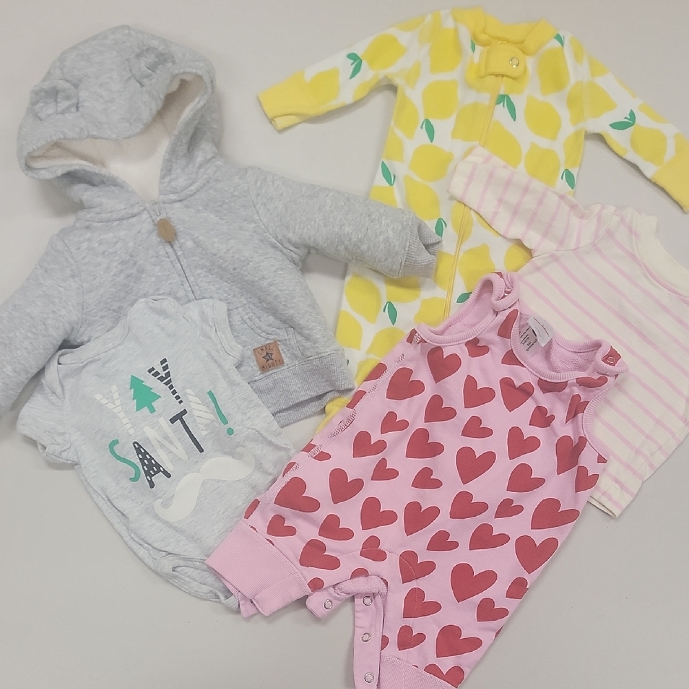 Lot Of 5 - 0-3 Months Clothing Set with Hoodie and Rompers